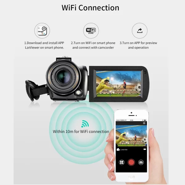 Video Camera 4K Professional for YouTube Live Streaming, Ordro AC5 12X Optical Zoom Full HD Blogger Camcorder Vlog Cameras - Image 5