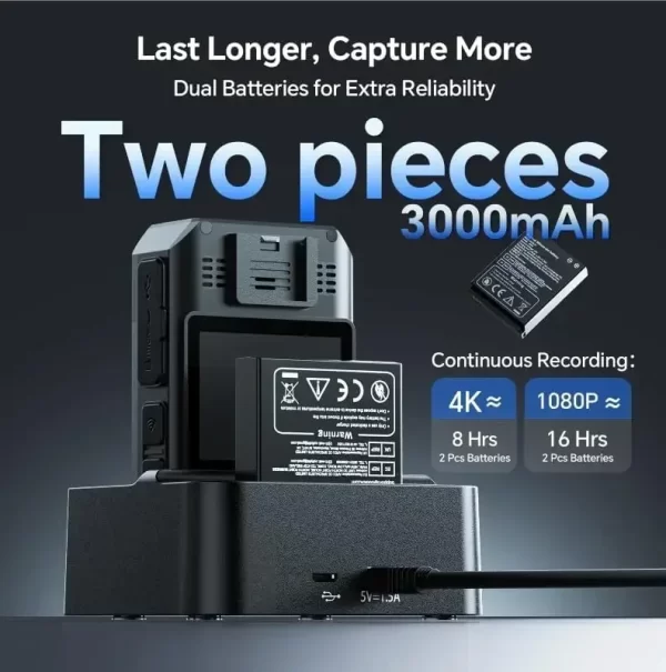 BOBLOV Mini Camcorders B4K6 GPS Tracking Digital Small Camera 4K 128G Bodycam DVR Recorder 2pcs battery Charging Dock for Police - Image 3