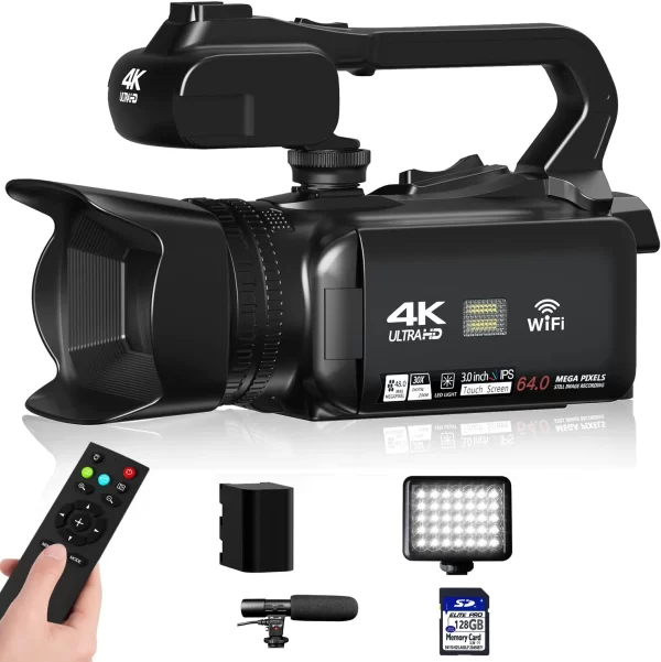 18X Digital Zoom 4K Video Camera Camcorder UHD Vlogging Wecam 64MP with Focus Function 4.0 Inch Touchscreen - Image 5