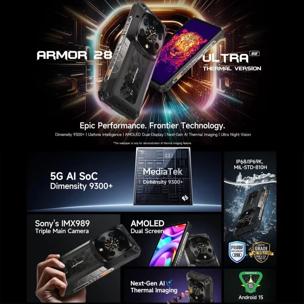 Ulefone Armor 28 Ultra Rugged Smartphone 5G 16GB+1TB Thermal Version 6.67'' 10600mAh 120W 50MP Rear Camera Android 14 NFC - Image 3
