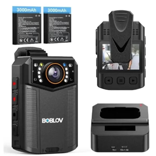 BOBLOV Mini Camcorders B4K6 GPS Tracking Digital Small Camera 4K 128G Bodycam DVR Recorder 2pcs battery Charging Dock for Police