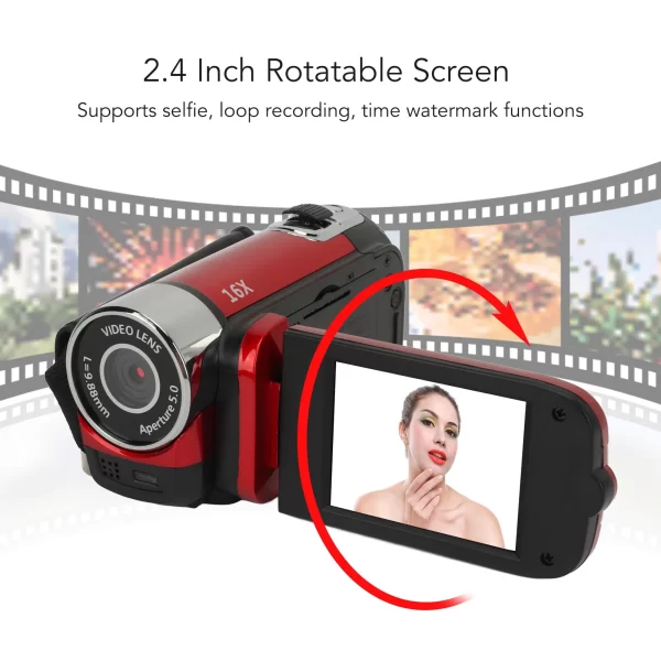D90 1080P 16MP Digital Camera 2.4 Inch Rotatable Screen Camcorder 16X Zoom HD Video Recorder with Fill Light HD Video Camcorder - Image 3