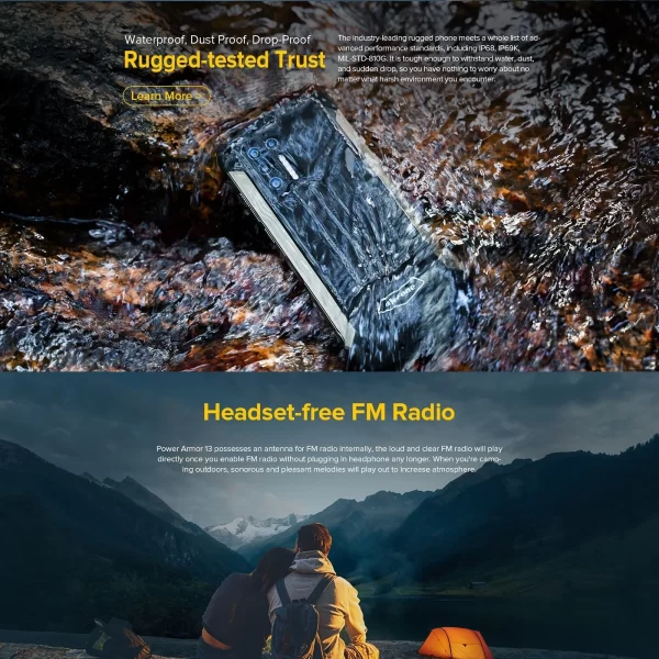 Ulefone Power Armor 13 Rugged Mobile Phone Android 11 Helio G95 8GB+128GB Smartphone 13200mAh Battery 33W 48MP Camera NFC - Image 5