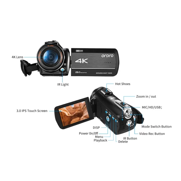 Digital Camera 4k 60fps Video Camcorder ORDRO Infrared Night Vision Vlogging Camara for YouTube Home Use Photograph Recorder - Image 2