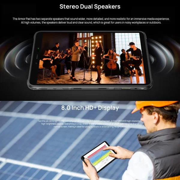 Ulefone Armor Pad Rugged Tablet PC Android 12 Phablet Helio G25 Octa Core 4+64GB 8'' Screen 7650mAh uSmart Expansion 4G LTE WIFI - Image 5