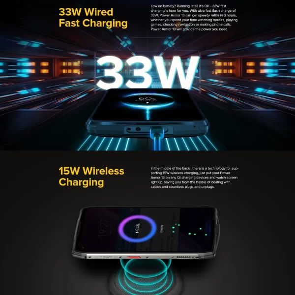 Ulefone Power Armor 13 Rugged Mobile Phone Android 11 Helio G95 8GB+128GB Smartphone 13200mAh Battery 33W 48MP Camera NFC - Image 4
