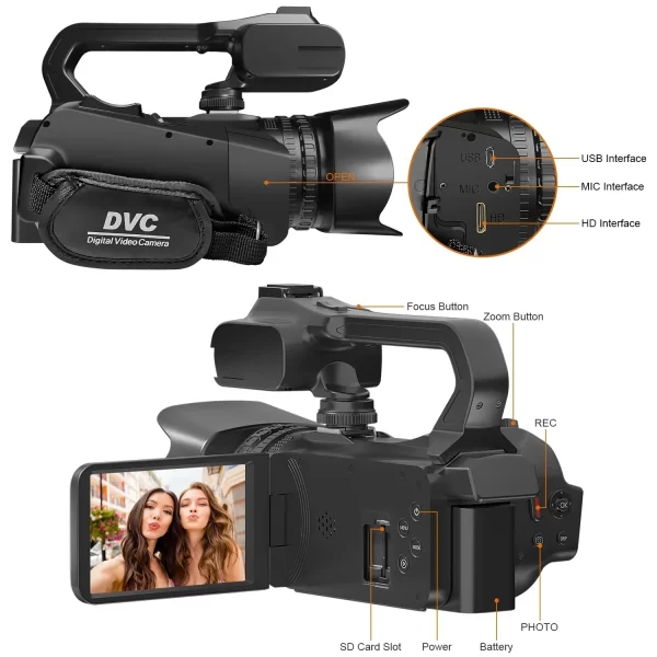 6K Professional Video Camera for Photography 18X Digital Zoom Night Vision Vlogging Camera 64MP WiFi Livestream Webcam Camcorder - Image 5