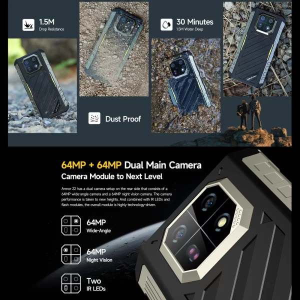 Ulefone Armor 22 Rugged Android 13 Mobile Phone 8GB+128/256GB Global Smartphone 6600mAh 64MP Night Vision Camera World Premiere - Image 4