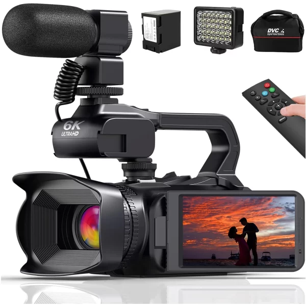 6K Ultra HD Professional Video Cameras for Photography 18X Digital Zoom YouTube Live Streaming Camcorders 64MP Vlogging Recorder