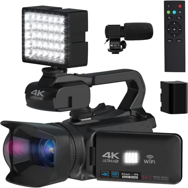 18X Digital Zoom 4K Video Camera Camcorder UHD Vlogging Wecam 64MP with Focus Function 4.0 Inch Touchscreen - Image 3