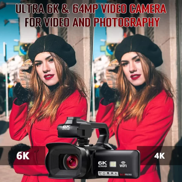 6K Ultra HD Professional Video Cameras for Photography 18X Digital Zoom YouTube Live Streaming Camcorders 64MP Vlogging Recorder - Image 3