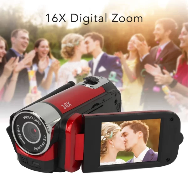D90 1080P 16MP Digital Camera 2.4 Inch Rotatable Screen Camcorder 16X Zoom HD Video Recorder with Fill Light HD Video Camcorder - Image 2