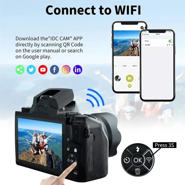 64MP 4K video camera professional instant Auto Focus 60FPS Vlog Camcorder 4 Inch 16X Zoom Touch For Youtube Tiktok Ins Webcam - Image 3