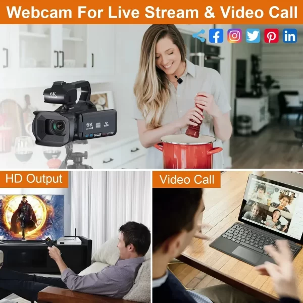 6K Professional Video Camera for Photography 18X Digital Zoom Night Vision Vlogging Camera 64MP WiFi Livestream Webcam Camcorder - Image 2