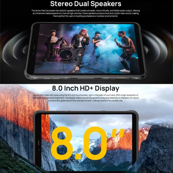 Ulefone Armor Pad Lite Rugged Tablet PC 8 inch Android 13 MediaTek MT8766 Quad Core 3GB+32GB 7650mAh 13MP Camera NFC Google Pay - Image 4