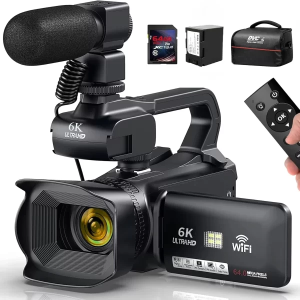 6K Professional Video Camera for Photography 18X Digital Zoom Night Vision Vlogging Camera 64MP WiFi Livestream Webcam Camcorder