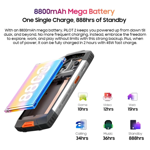 Blackview OSCAL PILOT 2 Rugged Smartphone Helio G99 6.5'' 120Hz 8GB 256GB Mobile Phone with Dual LED Flashlights 8800mAh 45W NFC - Image 5